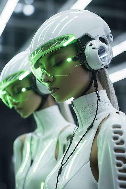 Free photo futuristic person listening to music on ultra modern headphones