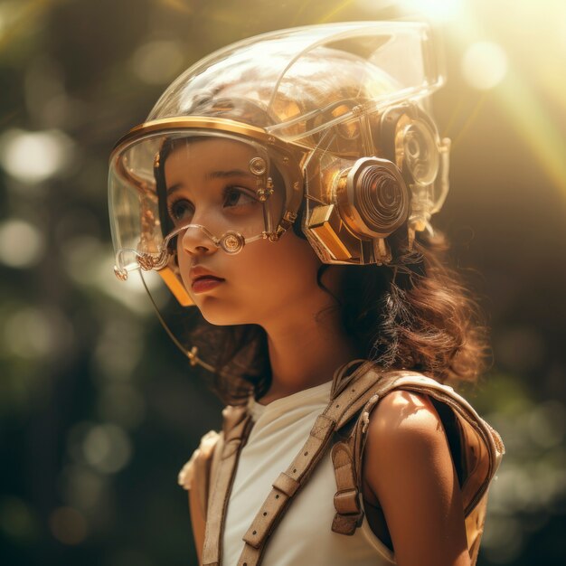 Futuristic portrait of young girl with high tech