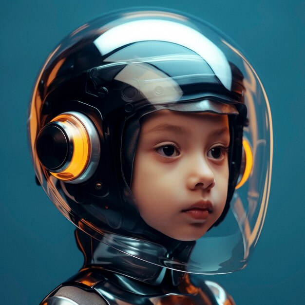 Futuristic portrait of young girl with high tech