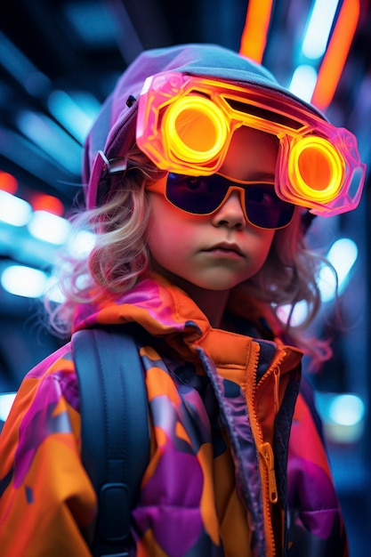 Futuristic portrait of young girl with high tech