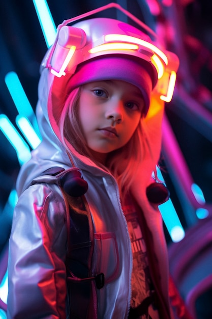 Futuristic portrait of young girl with high tech