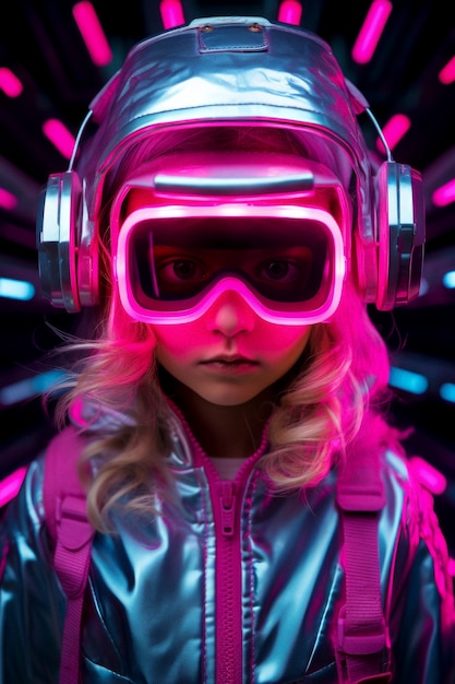 Free photo futuristic portrait of young girl with high tech