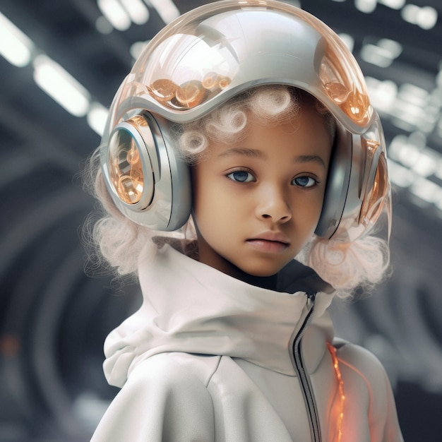 Free photo futuristic portrait of young girl with high tech