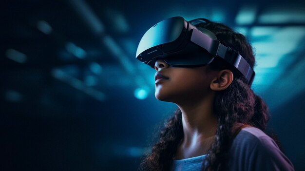 Futuristic portrait of young girl with high tech