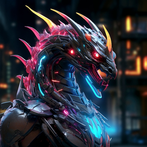 Futuristic representation of dragon creature