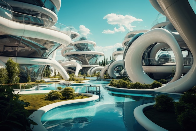 Free Photo futuristic representation of water park