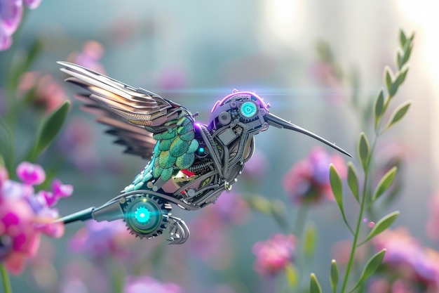 Free photo futuristic robot hummingbird