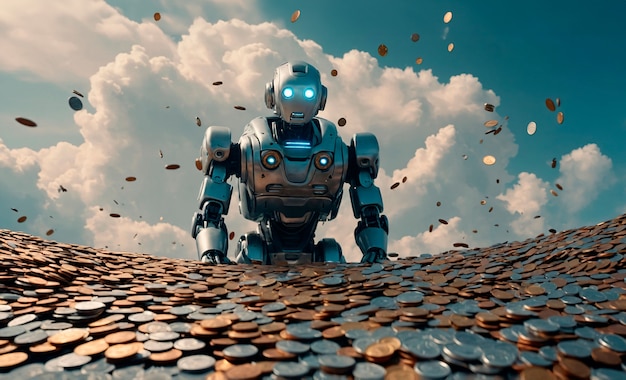 Free Photo futuristic robot interacting with money