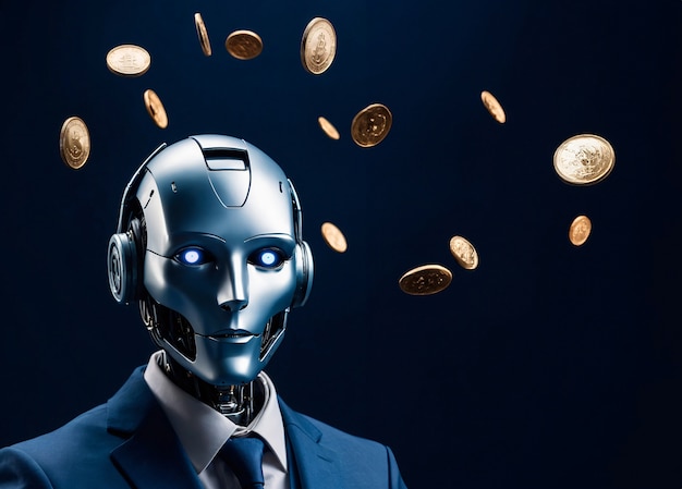 Free Photo futuristic robot interacting with money