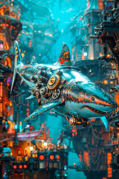 Futuristic robot shark