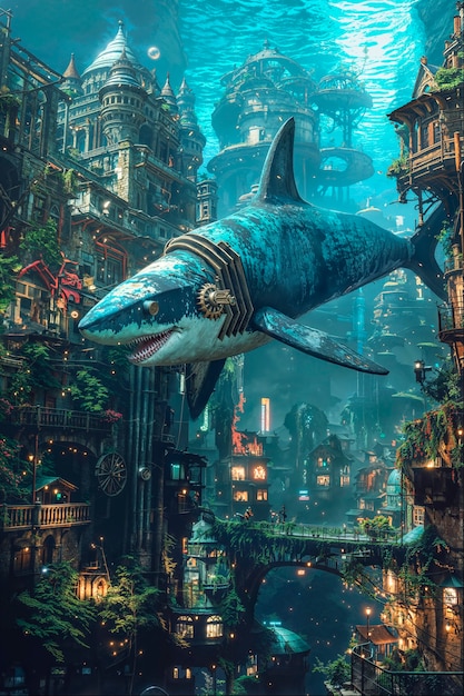 Futuristic robot shark