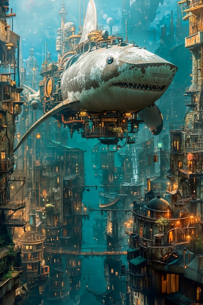 Free photo futuristic robot shark