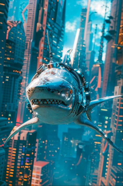 Futuristic robot shark