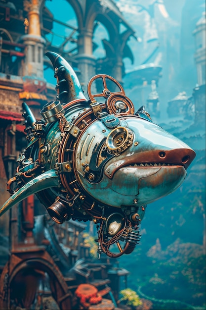 Free photo futuristic robot shark