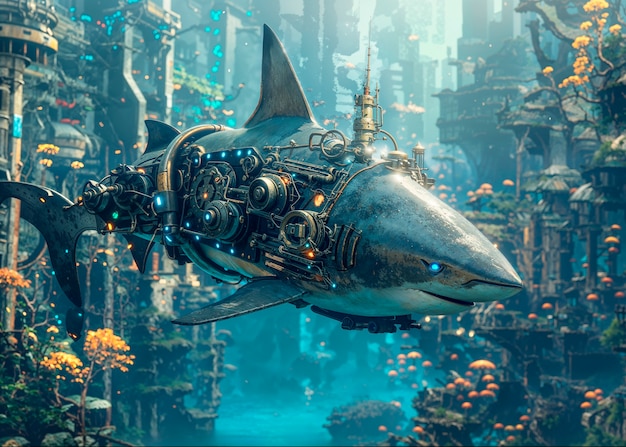 Free photo futuristic robot shark