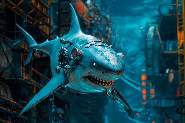 Futuristic robot shark