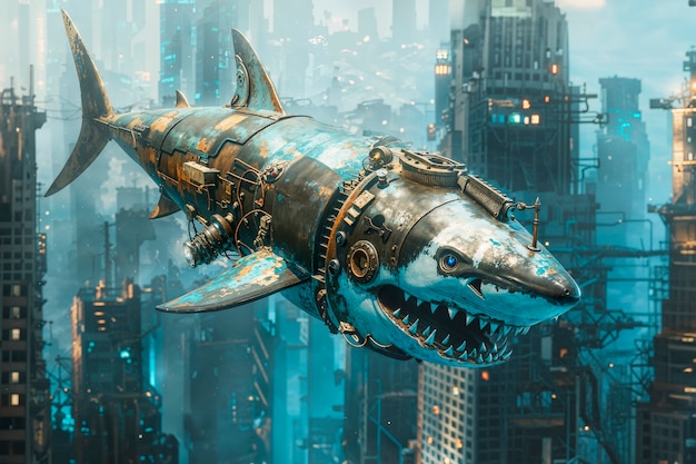 Futuristic robot shark