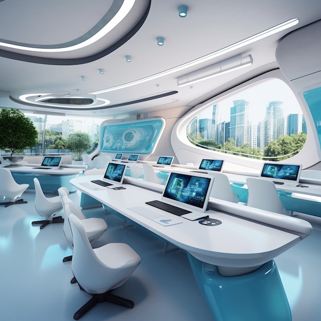 Free photo futuristic school classroom for future students