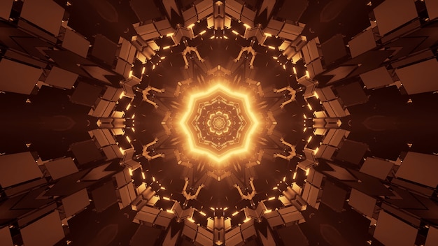 Free photo futuristic science-fiction octagon mandala design with brown and gold lights