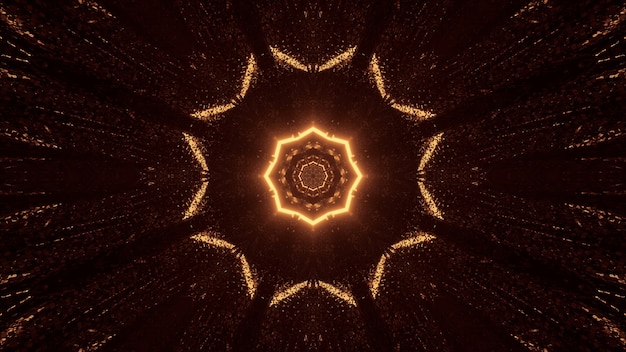 Futuristic science-fiction octagon mandala design with brown and gold lights