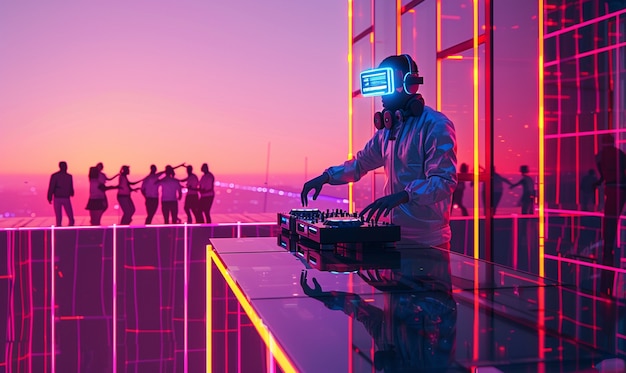 Free Photo futuristic set with dj in charge of music using virtual reality glasses