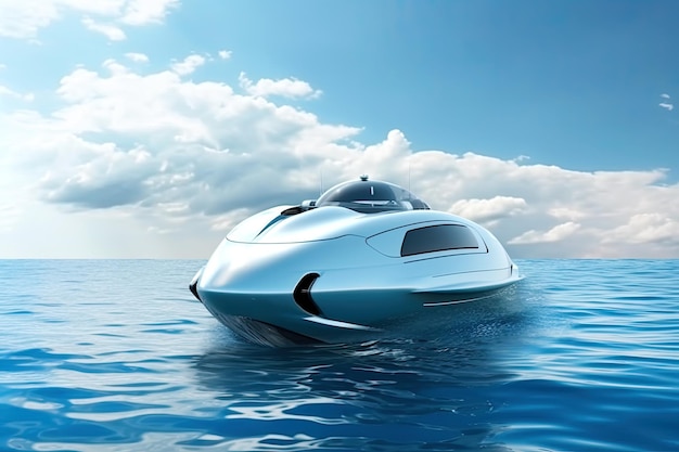 Free Photo a futuristic ship sailing through the sea ai generative