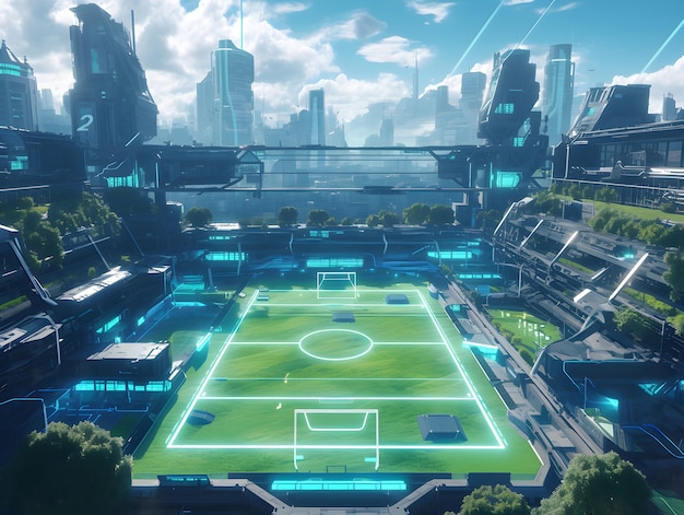 Futuristic soccer field illustration