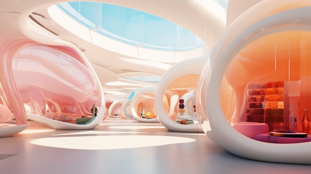 Futuristic store with abstract concept and architecture