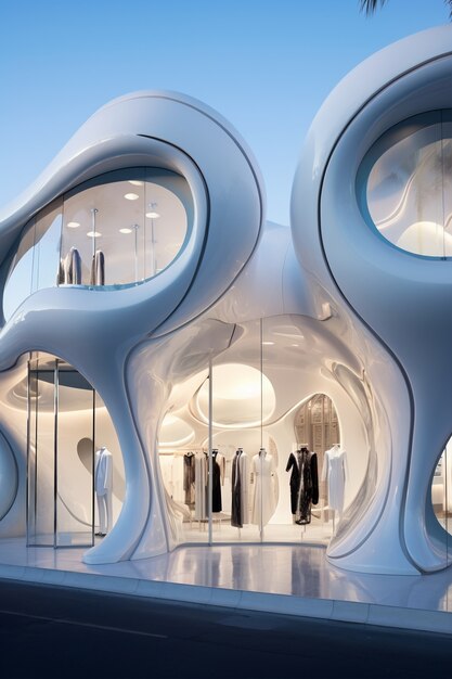 Futuristic store with abstract concept and architecture