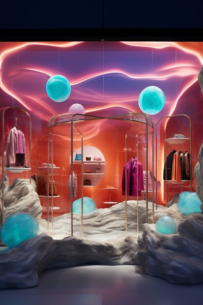 Futuristic store with abstract concept and architecture