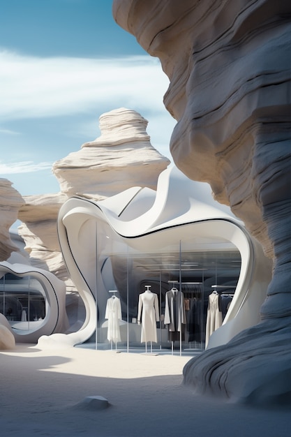 Futuristic store with abstract concept and architecture