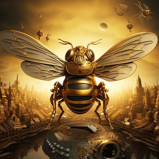 Free photo futuristic style bee outdoors