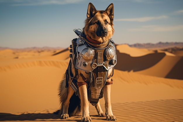 Free photo futuristic style dog in desert