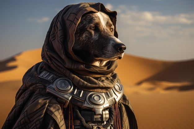 Futuristic style dog in desert