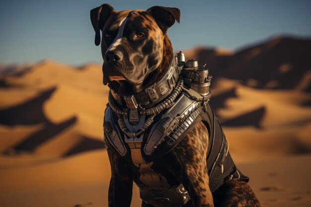 Futuristic style dog in desert