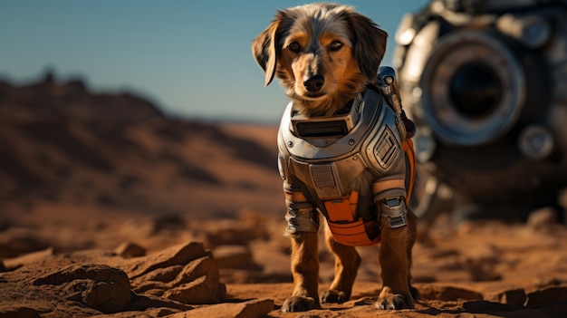 Futuristic style dog in desert