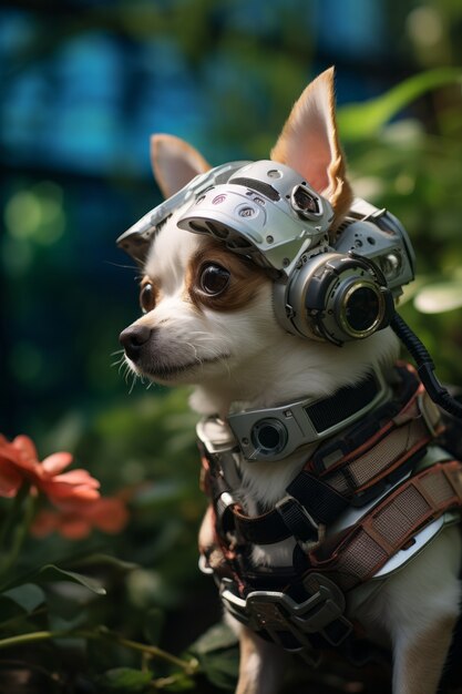 Futuristic style dog in nature