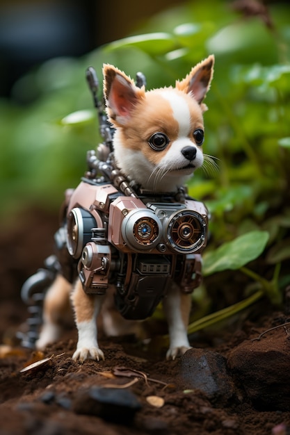 Futuristic style dog in nature