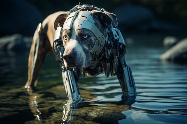 Free Photo futuristic style dog in nature