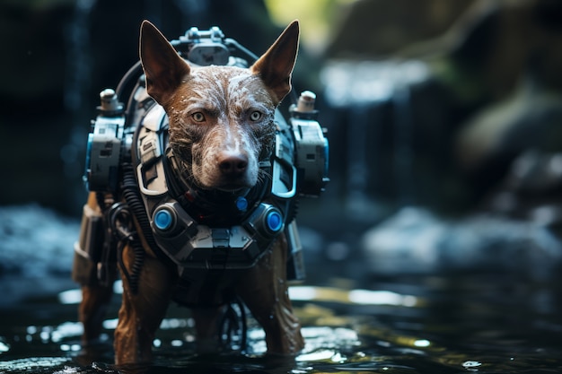 Futuristic style dog in nature