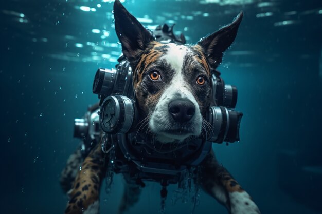 Futuristic style dog underwater