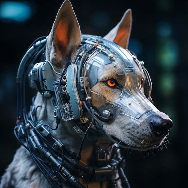 Free photo futuristic style dog with robot suit