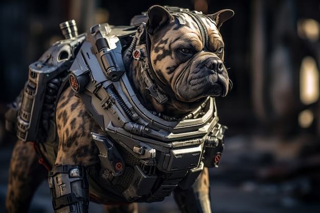 Free Photo futuristic style dog with robot suit