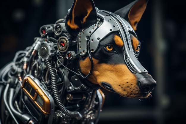 Free Photo futuristic style dog with robot suit