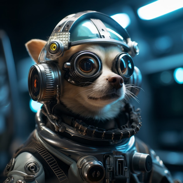 Free photo futuristic style dog with robot suit