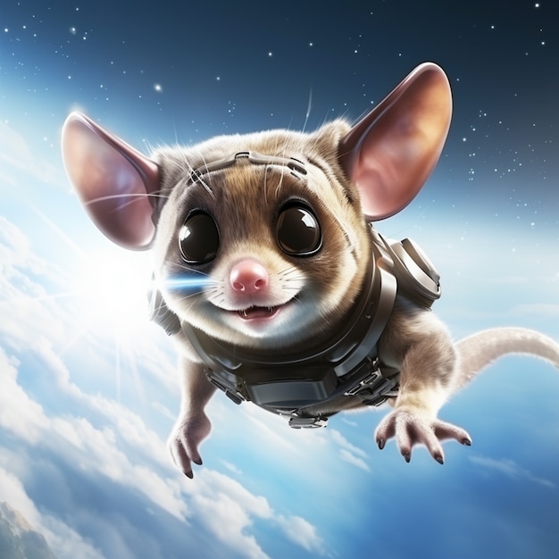 Futuristic style possum flying