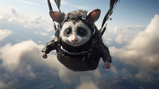 Free photo futuristic style possum flying