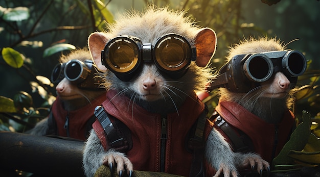 Free photo futuristic style possums with goggles