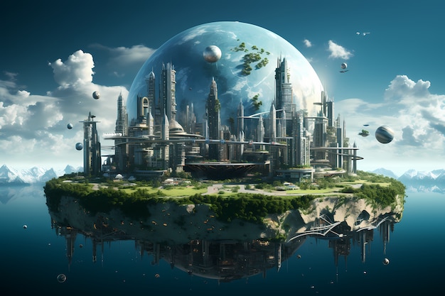 Free Photo futuristic view of high tech earth planet