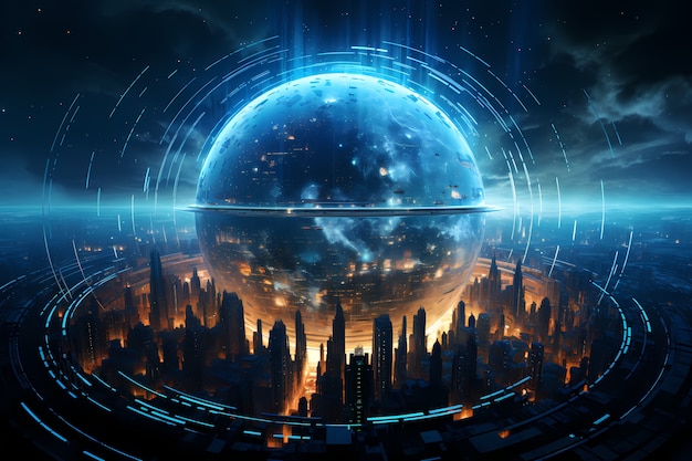 Free photo futuristic view of high tech earth planet